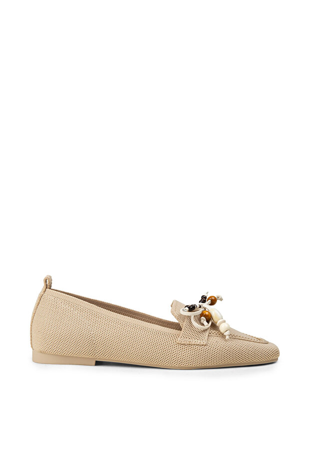 Women's Beige Ballerinas with Bead Accessories