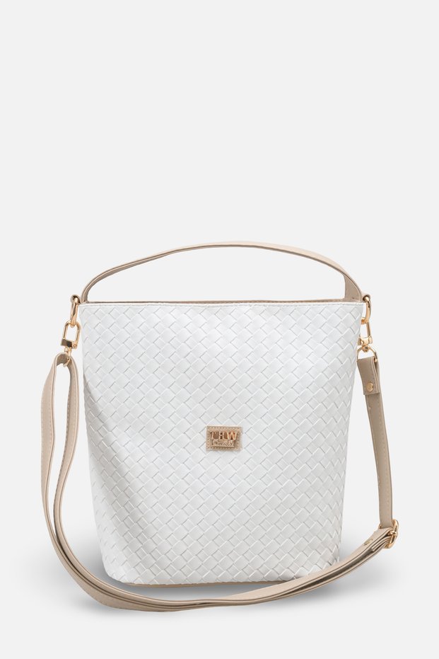 Elena Rosetti White Beige Knitted Women's Daily Stylish Cross Shoulder Bag