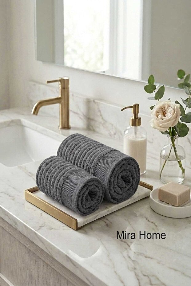 2 Piece Cotton Bath and Hand Towel Set Şeyda Anthracite