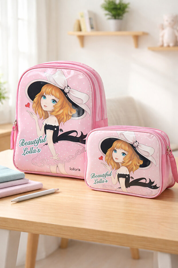 Beautiful Lolla Figured Girls' Primary School Bag and Lunchbox Set - 2-Piece School Set