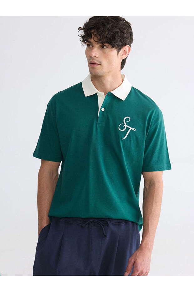 Esvab • Modern & Distinctive Comfortable Fit Embroidered Turn-Down Collar Men's T-Shirt