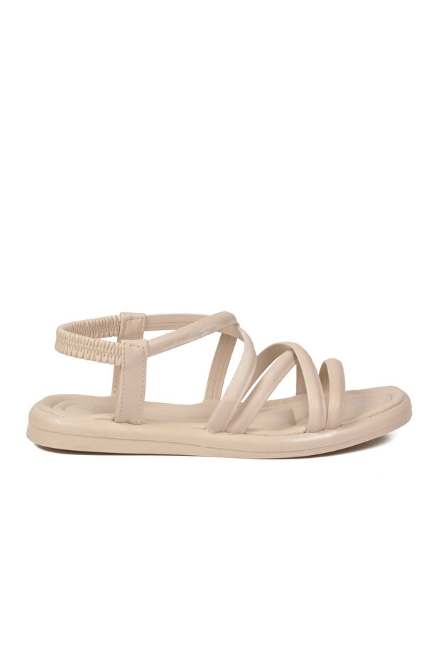 Beige Slingback Flat Heeled Women's Sandals Z