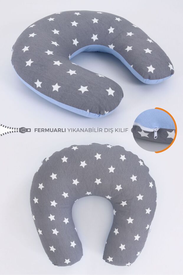 Printed Nursing Pillow Cushion, Cotton Fabric - Dark Gray Blue Cotton