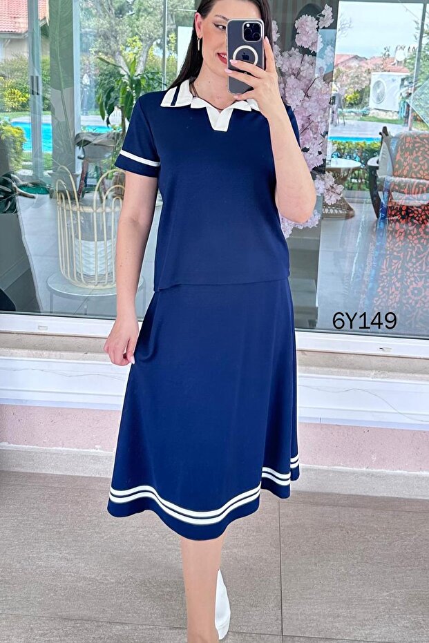 طقم تنورة بياقة بولو 6y149