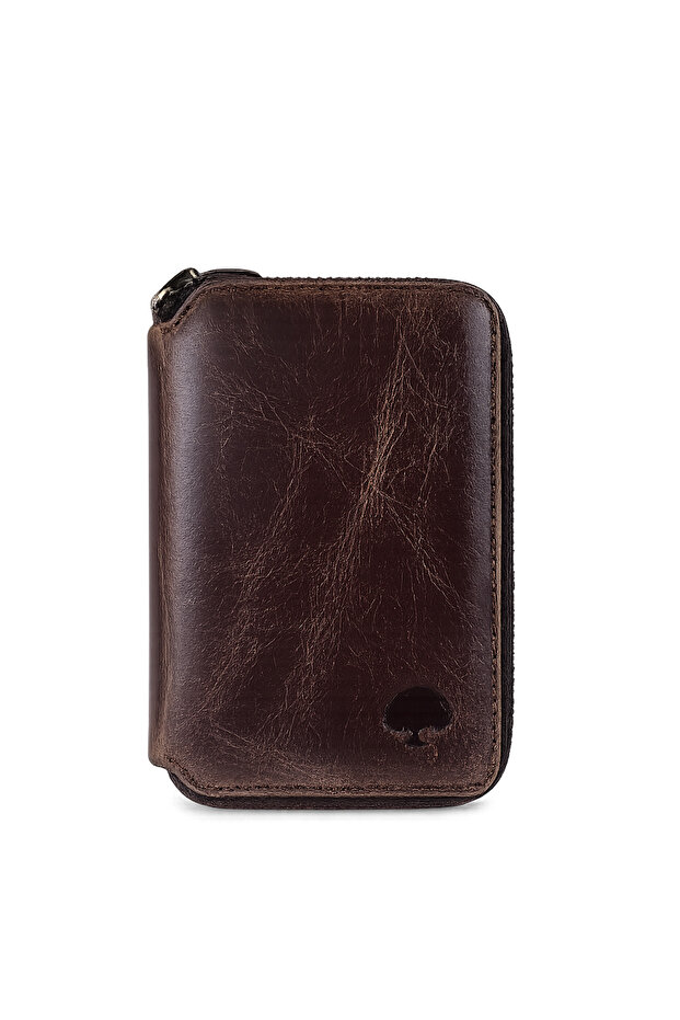 796 Wallet Unisex Brown Zippered Genuine Leather Wallet