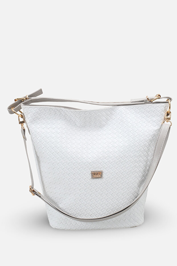 Caliviana White Gray Knitted Women's Daily Stylish Cross Shoulder Bag