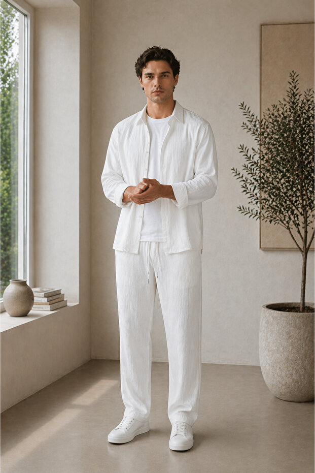 Men's Bürümcük Long Sleeve Shirt and Pants Tracksuit Set