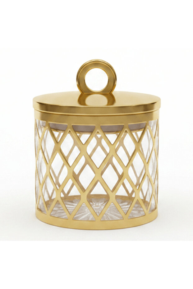 Acrylic Storage Canister with Gold Design and Lid Compact Container 700 ml
