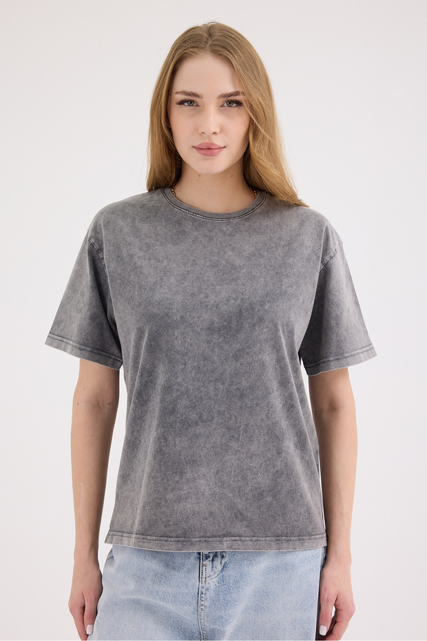 Women's Fume Washed Basic Regular Fit T-Shirt – 100% Cotton Vintage Look