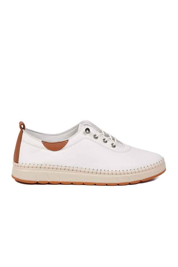 White Genuine Leather Orthopedic Sole Women's Casual Shoes 3030 Z