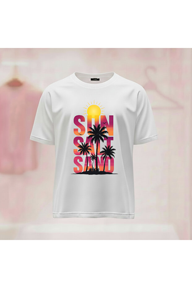 Sun Salt Sand Printed Crew Neck Wide Fit Unisex Tshirt