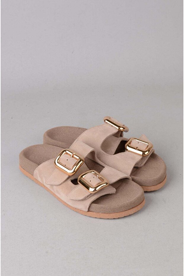 Seç 7543 Genuine Leather Women's Slippers (Heel Height: 2 cm) Mink Suede