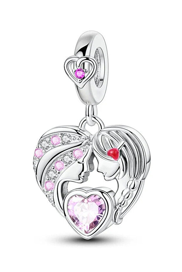 Mother and Daughter Love Heart Dangle Charm
