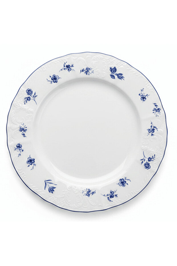 Luhpar White Round Ceramic Dinner Plate with Blue Floral Design for Everyday Dining 10.5 inch