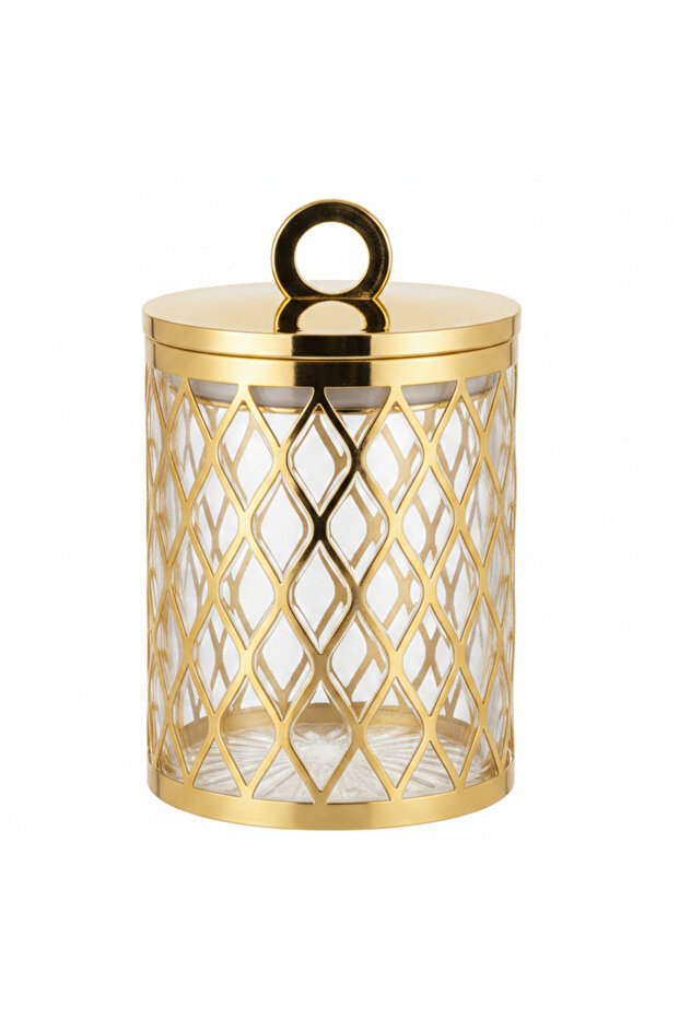 Gold Pattern Acrylic Storage Canister with Lid for Dry Food Storage14 × 10 cm
