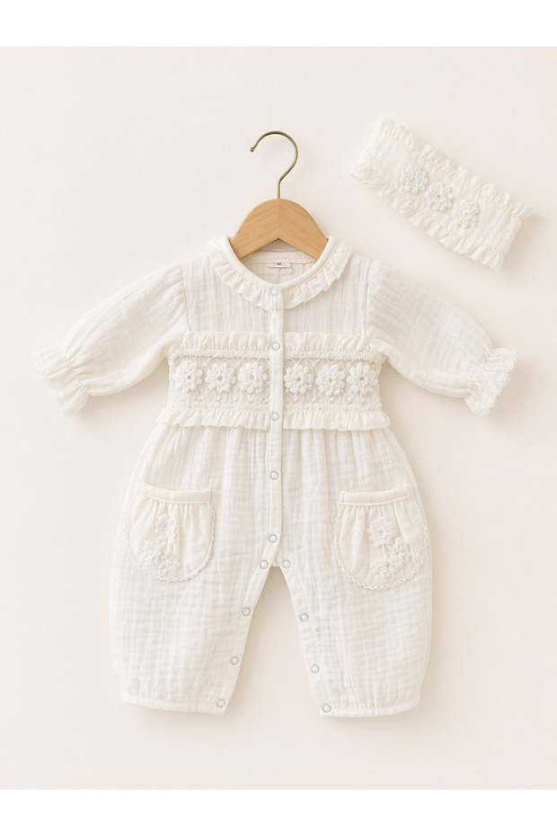 Floral Detailed Muslin Baby Girl Jumpsuit