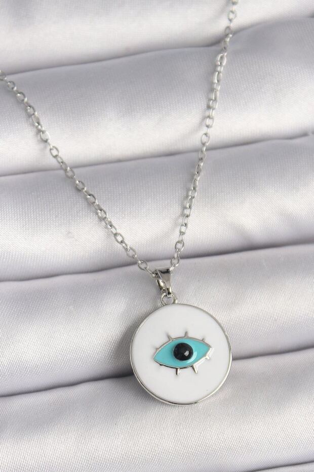 316L Steel Silver Color Chain White Enamel Turquoise Eye Embroidery Model Women's Necklace