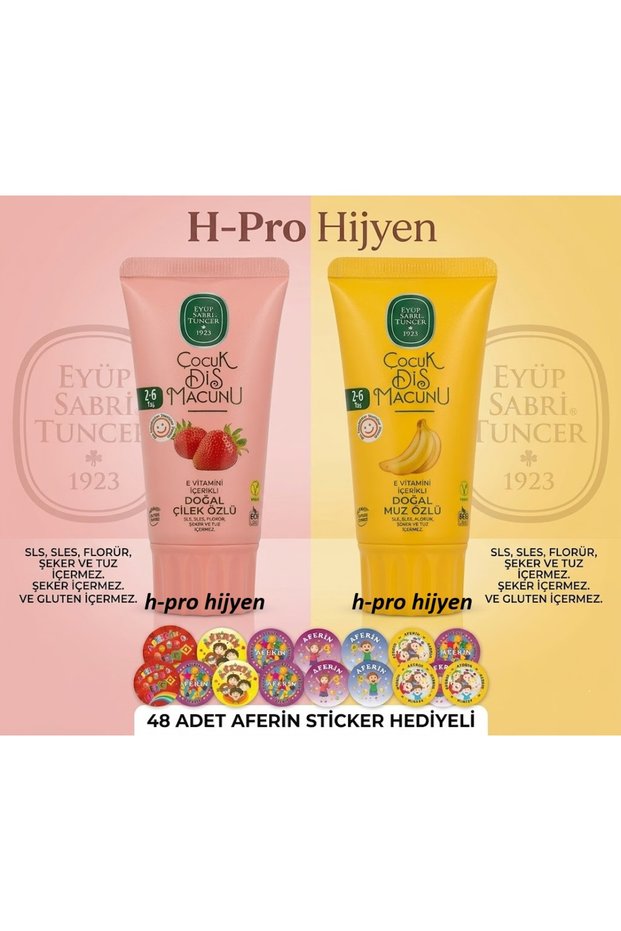 Est Children's Toothpaste Set (Banana & Strawberry) - 48 Stickers with Gift, H-Pro Hygiene