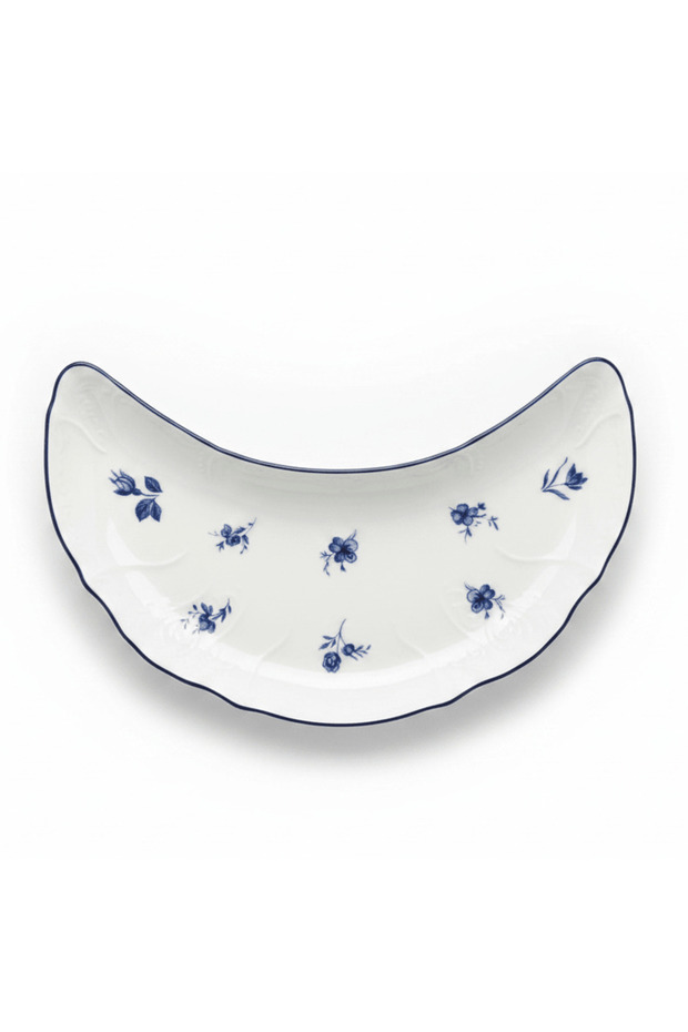 Luhpar White Ceramic Moon Shaped Plate with Blue Floral Design20 × 10 cm