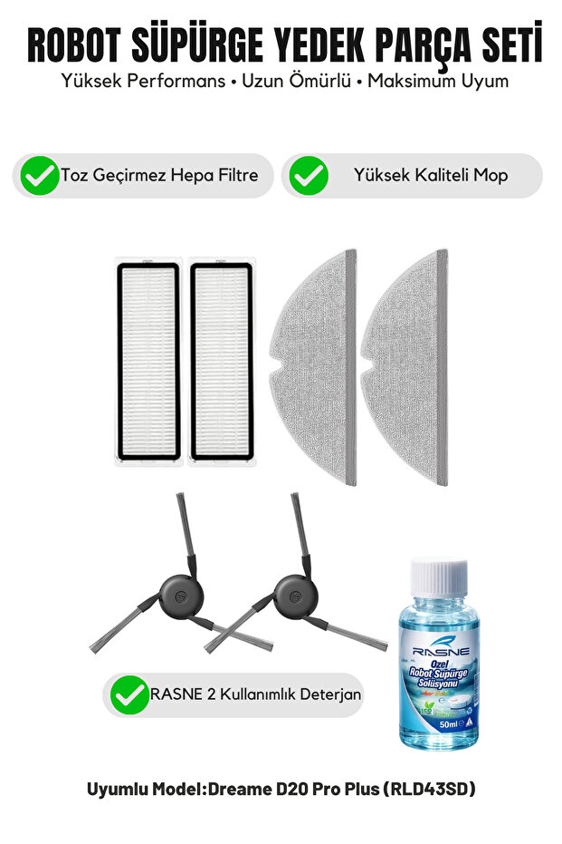 Dreame D20 Pro Plus (RLD43SD) متوافق مع فرشاتين جانبية، فلترين، ممسحتين، منظف واحد