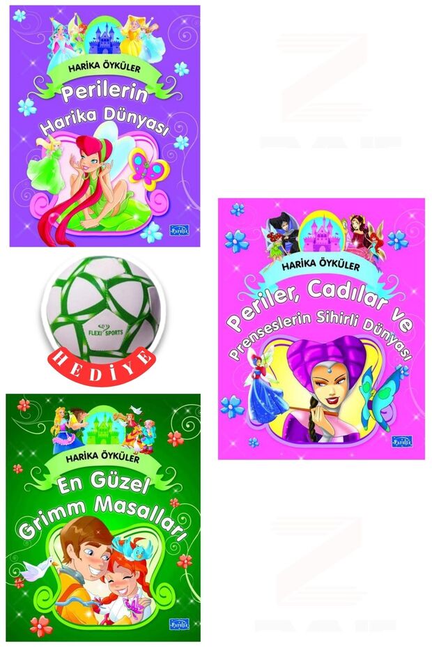 Harika Öyküler-Perilerin Harika-Periler,Cadılar Prenseslerin Sihirli Dünyası-En Güzel Grimm Masalları-3 Kitap Set Soccer Balls with Gift