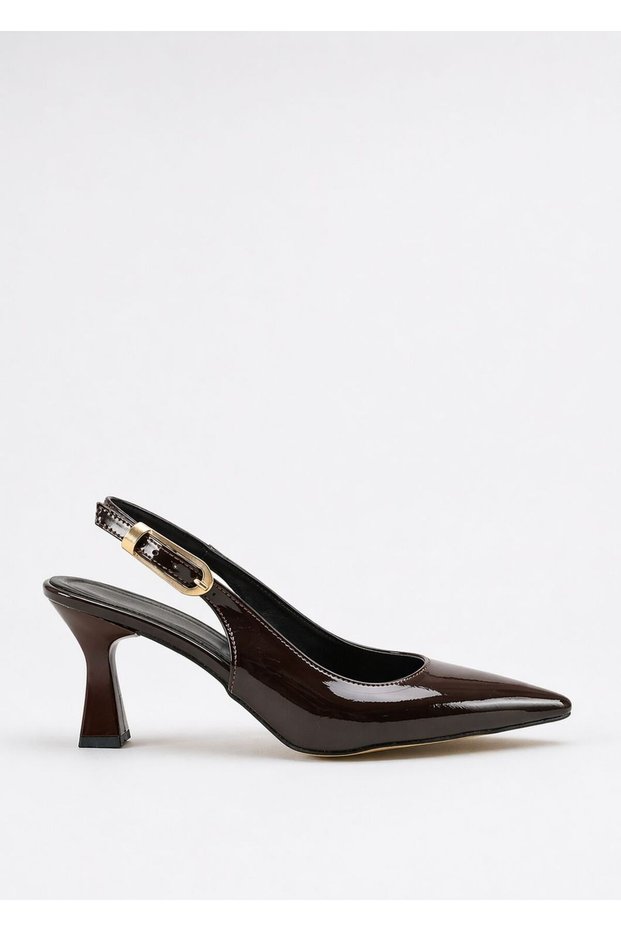 Women's Bitter Brown Patent Leather Ovis Pointed Heeled Shoes