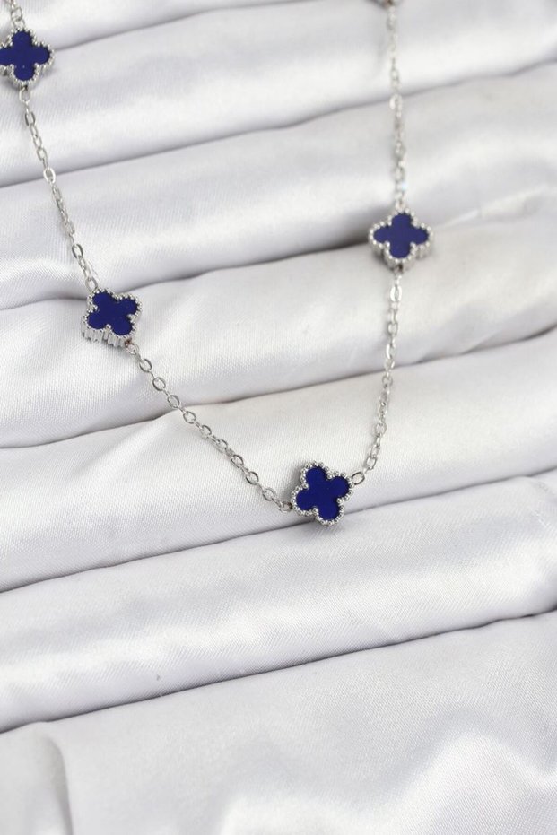 316L Steel Chain Silver Color Navy Blue Baby Boy Clover Women's Necklace