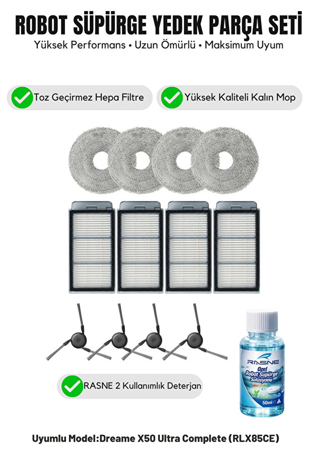 Dreame X50 Ultra Complete (RLX85CE) متوافق مع 4 فرش جانبية و4 فلاتر و4 ممسحات و1 منظف