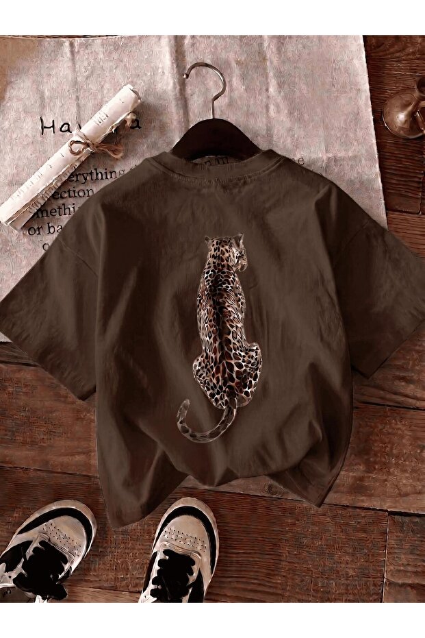 Oversize Leopard Print on the Back Cotton Women's T-Shirt Plus Size Women's Tshirt
