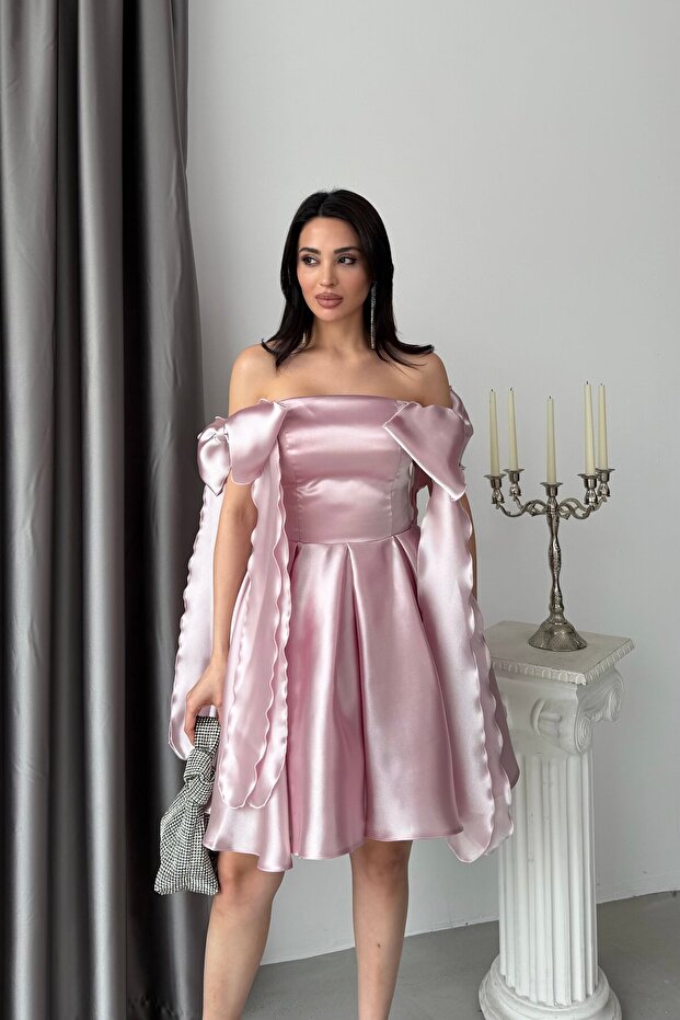 Powder Bow Strap Short Organza Homecoming Dress