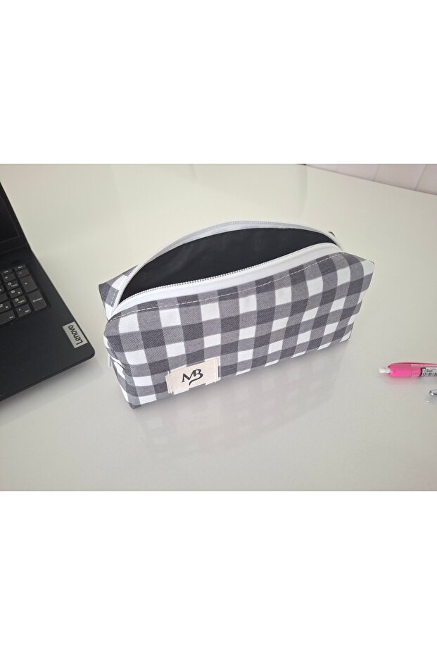 Gray Square Patterned Pen Holder - Duck Linen - 3