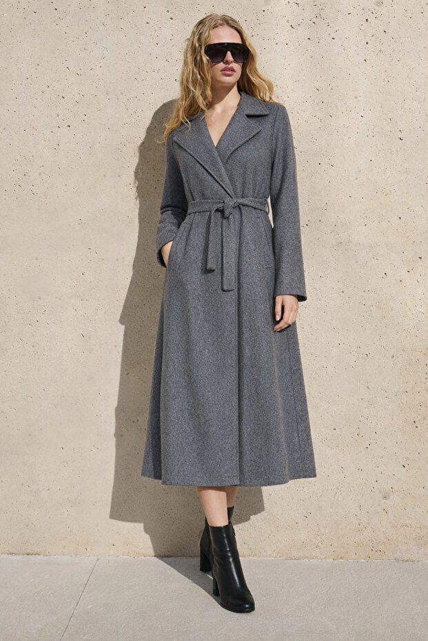 Women's Premium Double-Breasted Collar Smoked Long Cashmere Coat