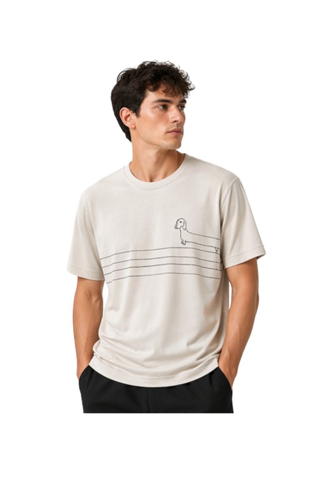 Casual Basic Men's T-Shirt with Dog Detail, Flexible and Breathable Oysho Fabric
