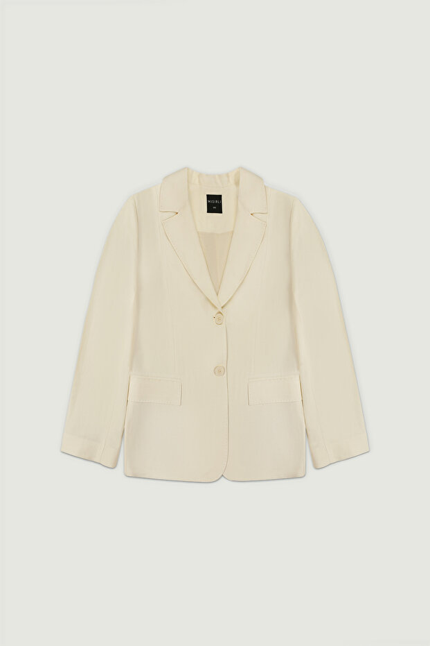 Ecru Double Buttoned Women's Blazer Jacket