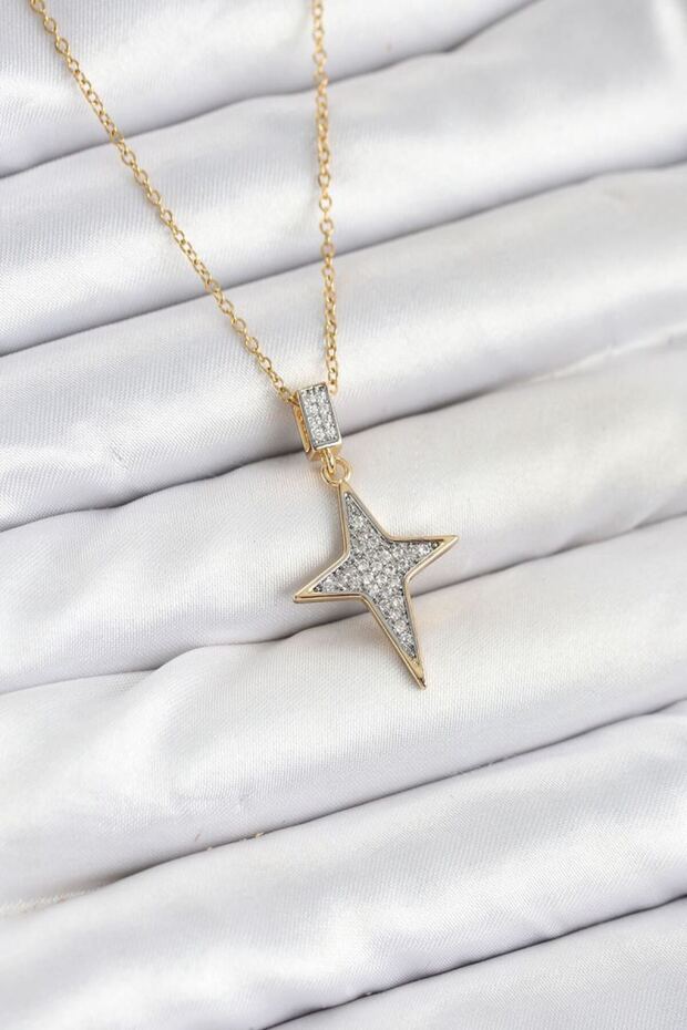 316L Steel Chain Gold Color Polar Star Model Zircon Stone Women's Necklace
