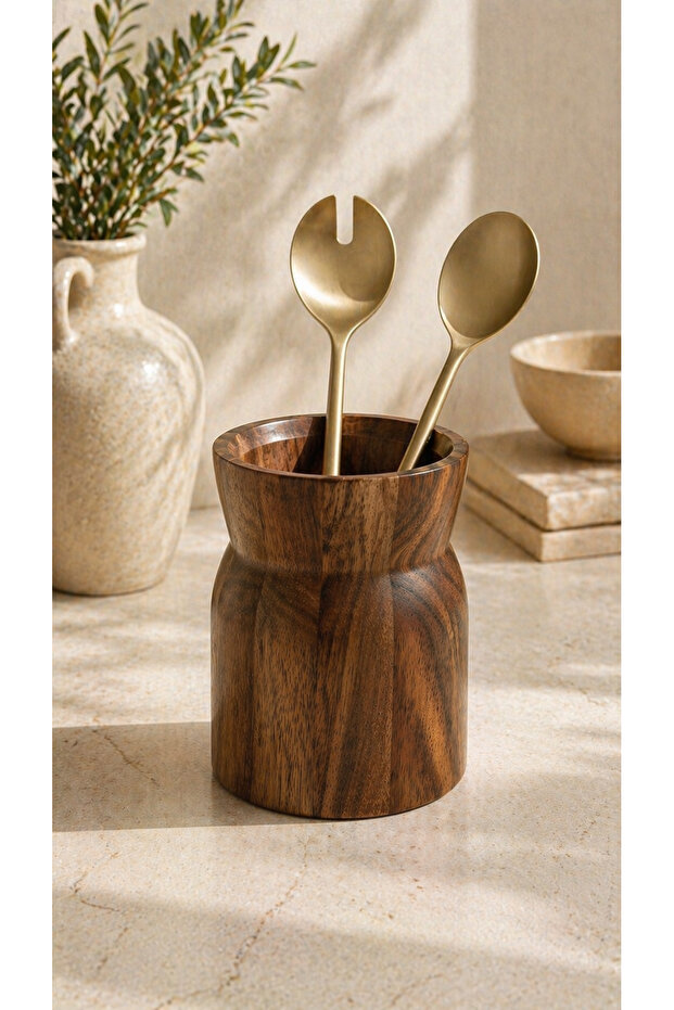 Wooden Spoon Holder Tabletop Organizer – Pen Holder & Multi-Purpose Decorative Wooden Vase