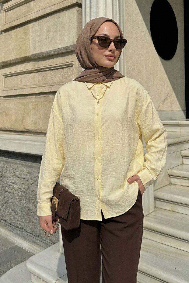 Buttoned Hijab Shirt 612137 - Yellow