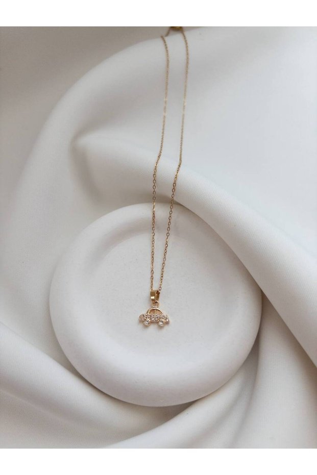 Steel Chain Necklace - Car Pendant - Car Pendant with Zircon Stone - Steel Necklace