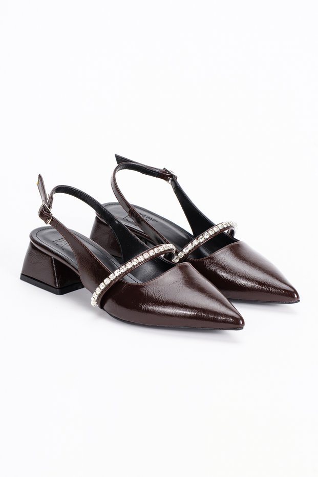 Open Back, Stone Detailed, Pointed Toe, Low Heel, Daily Ballerina Women's Heeled Shoes