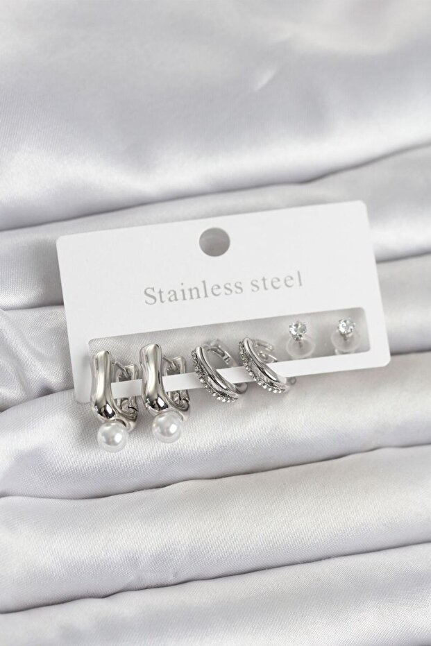 316L Steel Silver Color Women's Earring Set