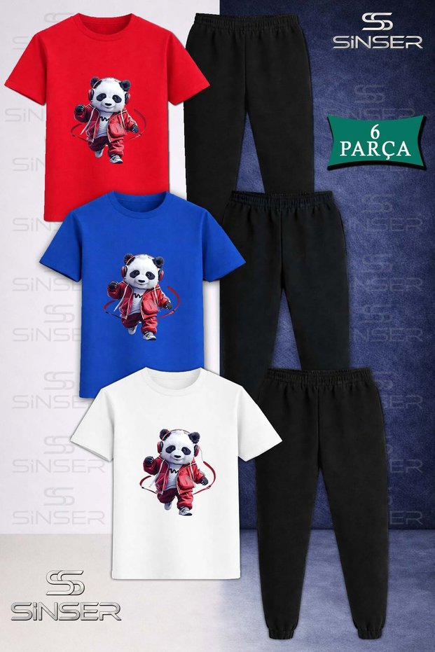 Children's Panda Red Headphones 3Lu in the Square 3LÜ T-Shirt Tracksuit Set