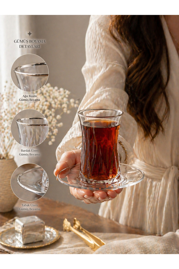 Kristal Kesim 6-Person Tea Set 12-Piece Glass Cup and Saucer Set