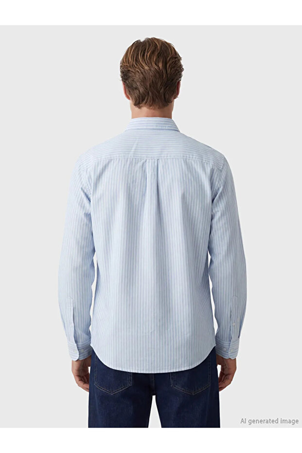 Blue Regular Fit Striped Poplin Men's Shirt