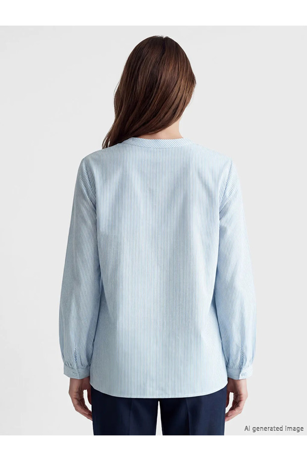 Blue Hakim Collar Striped Women's Shirt