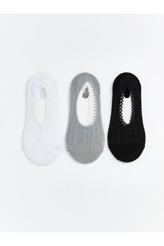 Alita City Women's Openwork Babet Socks with a Difference in Color, Pack of 3