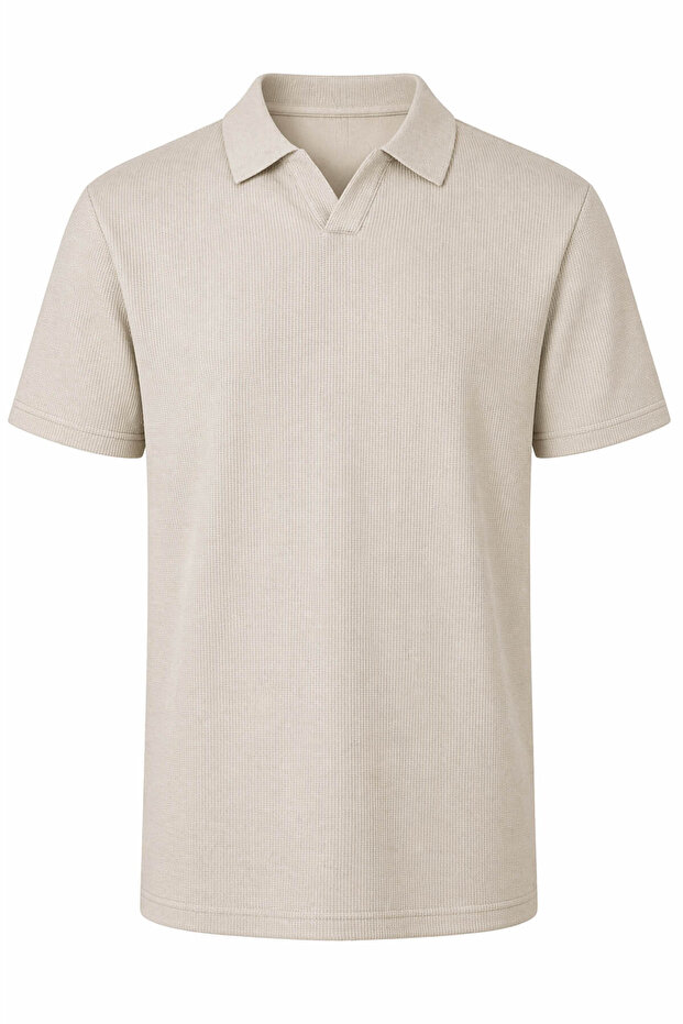 Waffle Stone Men's Polo Neck T-Shirt 2645