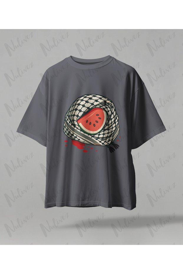Palestine Design Oversize Unisex T-Shirt with Kefiye Pattern Streetwear Print