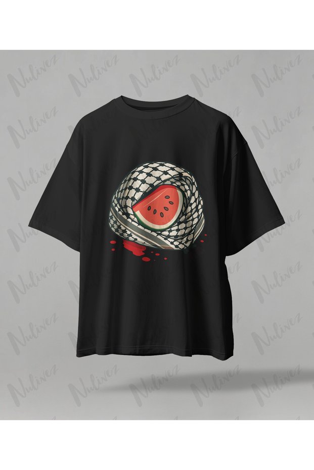 Palestine Design Oversize Unisex T-Shirt with Kefiye Pattern Streetwear Print