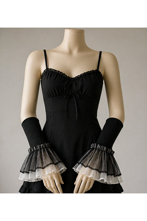 Black and White Tulle Oversleeves Arm Accessories