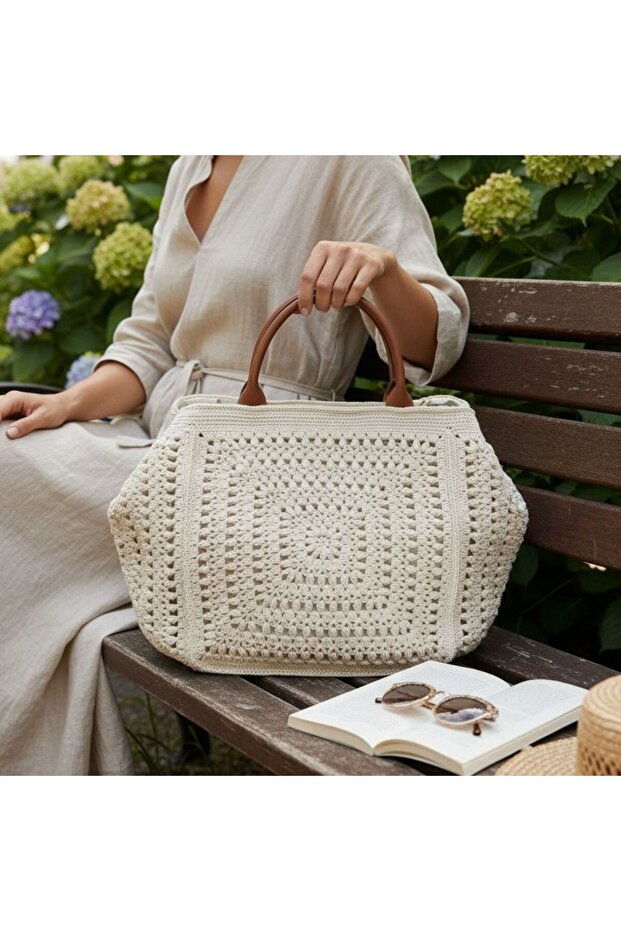 Bohemian Style Beige Handmade Knitted Women's Bag